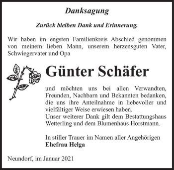 Traueranzeige von Günter Schäfer  von Magdeburger Volksstimme