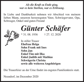 Traueranzeige von Günter Schäfer  von Magdeburger Volksstimme