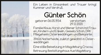 Traueranzeige von Günter Schön  von Magdeburger Volksstimme