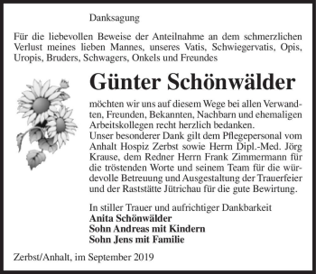 Traueranzeige von Günter Schönwälder  von Magdeburger Volksstimme