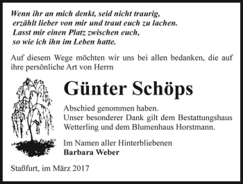 Traueranzeige von Günter Schöps  von Magdeburger Volksstimme