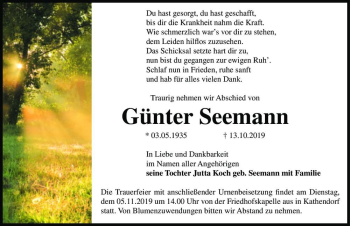 Traueranzeige von Günter Seemann  von Magdeburger Volksstimme