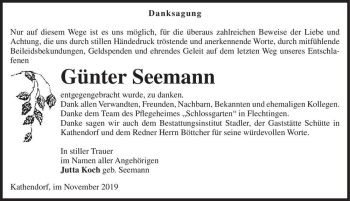 Traueranzeige von Günter Seemann  von Magdeburger Volksstimme