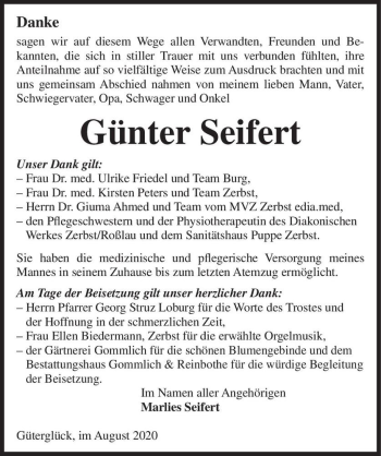 Traueranzeige von Günter Seifert  von Magdeburger Volksstimme