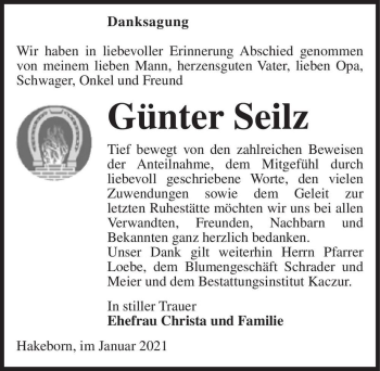 Traueranzeige von Günter Seilz  von Magdeburger Volksstimme