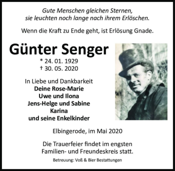 Traueranzeige von Günter Senger  von Magdeburger Volksstimme