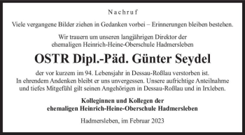 Traueranzeige von Günter Seydel  von Magdeburger Volksstimme