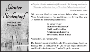 Traueranzeige von Günter Siedentopf  von Magdeburger Volksstimme