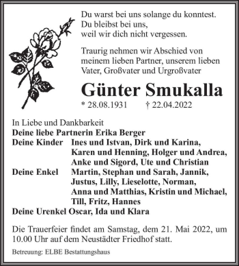 Traueranzeige von Günter Smukalla  von Magdeburger Volksstimme