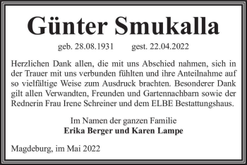 Traueranzeige von Günter Smukalla  von Magdeburger Volksstimme