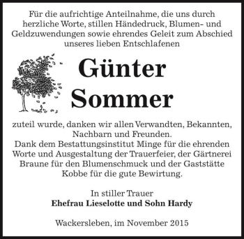Traueranzeige von Günter Sommer  von Magdeburger Volksstimme