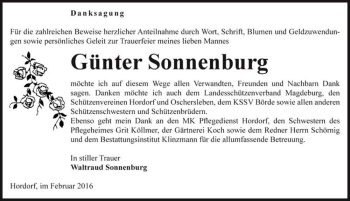 Traueranzeige von Günter Sonnenburg  von Magdeburger Volksstimme