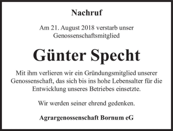 Traueranzeige von Günter Specht  von Magdeburger Volksstimme
