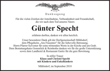 Traueranzeige von Günter Specht  von Magdeburger Volksstimme