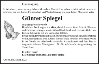 Traueranzeige von Günter Spiegel  von Magdeburger Volksstimme