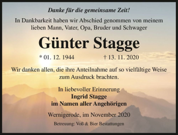 Traueranzeige von Günter Stagge  von Magdeburger Volksstimme