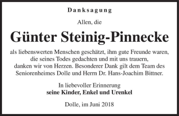 Traueranzeige von Günter Steinig-Pinnecke  von Magdeburger Volksstimme