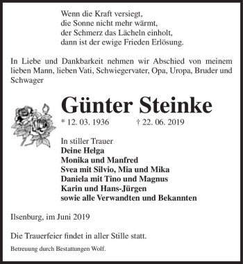 Traueranzeige von Günter Steinke  von Magdeburger Volksstimme