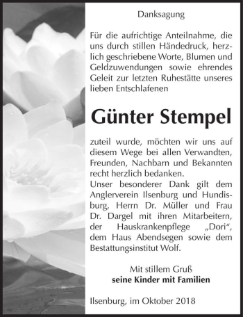 Traueranzeige von Günter Stempel  von Magdeburger Volksstimme