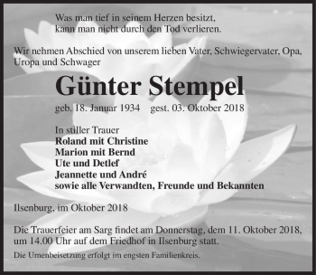 Traueranzeige von Günter Stempel  von Magdeburger Volksstimme