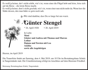 Traueranzeige von Günter Stengel  von Magdeburger Volksstimme