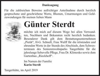 Traueranzeige von Günter Sterdt  von Magdeburger Volksstimme