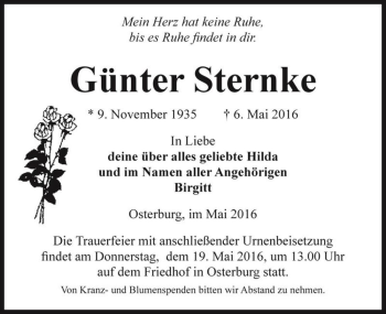 Traueranzeige von Günter Sternke  von Magdeburger Volksstimme