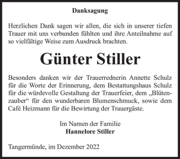 Traueranzeige von Günter Stiller  von Magdeburger Volksstimme