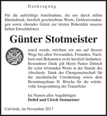 Traueranzeige von Günter Stotmeister  von Magdeburger Volksstimme