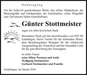 Traueranzeige von Günter Stottmeister  von Magdeburger Volksstimme