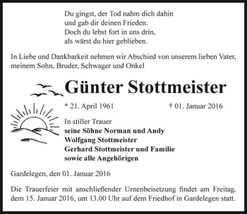Traueranzeige von Günter Stottmeister  von Magdeburger Volksstimme