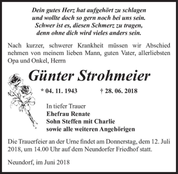 Traueranzeige von Günter Strohmeier  von Magdeburger Volksstimme
