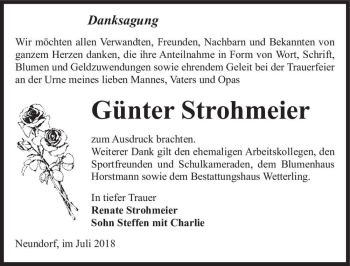 Traueranzeige von Günter Strohmeier  von Magdeburger Volksstimme