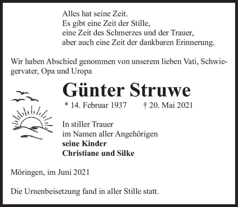  Traueranzeige für Günter Struwe  vom 19.06.2021 aus Magdeburger Volksstimme