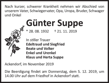 Traueranzeige von Günter Suppe  von Magdeburger Volksstimme