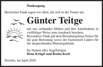 Traueranzeige von Günter Teitge  von Magdeburger Volksstimme