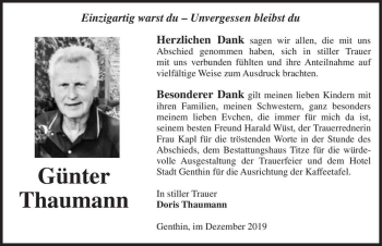 Traueranzeige von Günter Thaumann  von Magdeburger Volksstimme