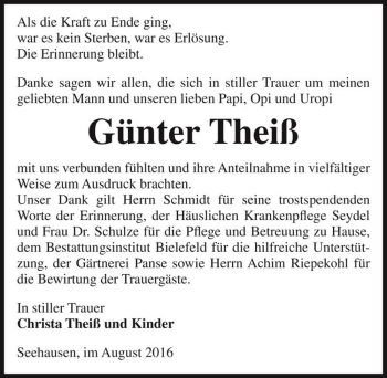 Traueranzeige von Günter Theiß  von Magdeburger Volksstimme