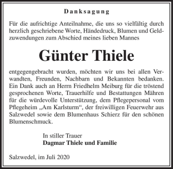 Traueranzeige von Günter Thiele  von Magdeburger Volksstimme