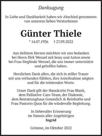 Traueranzeige von Günter Thiele  von Magdeburger Volksstimme