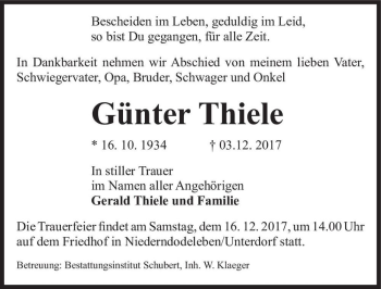 Traueranzeige von Günter Thiele  von Magdeburger Volksstimme