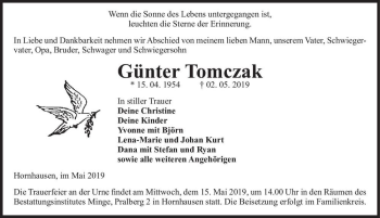 Traueranzeige von Günter Tomczak  von Magdeburger Volksstimme
