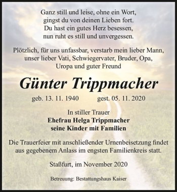 Traueranzeige von Günter Trippmacher  von Magdeburger Volksstimme
