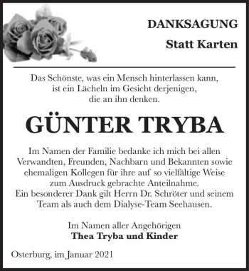 Traueranzeige von Günter Tryba  von Magdeburger Volksstimme