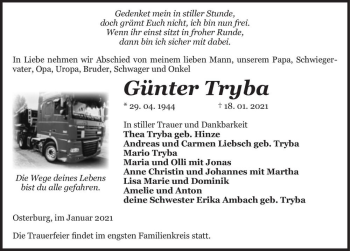 Traueranzeige von Günter Tryba  von Magdeburger Volksstimme