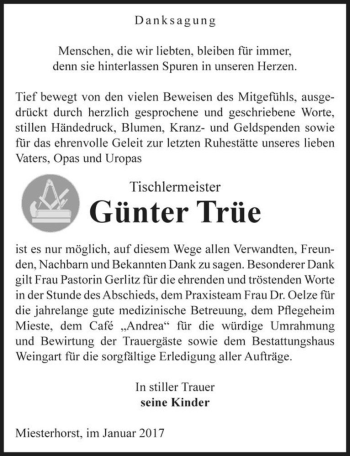 Traueranzeige von Günter Trüe  von Magdeburger Volksstimme