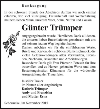 Traueranzeige von Günter Trümper  von Magdeburger Volksstimme