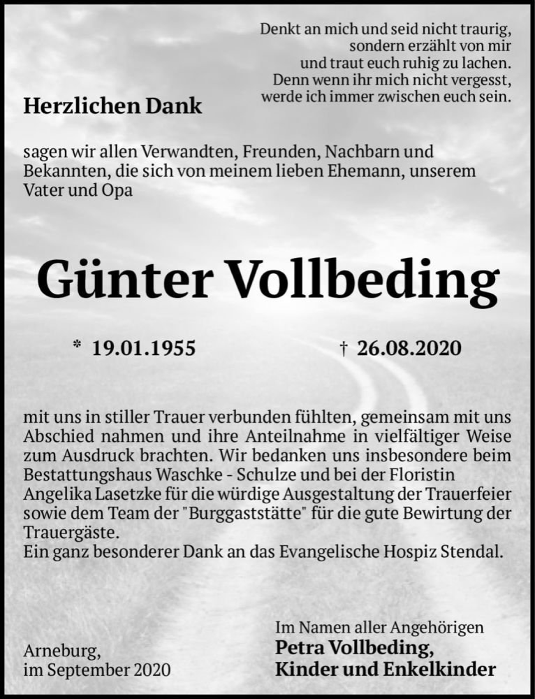  Traueranzeige für Günter Vollbeding  vom 26.09.2020 aus Magdeburger Volksstimme