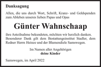 Traueranzeige von Günter Wahnschaap  von Magdeburger Volksstimme