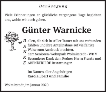 Traueranzeige von Günter Warniecke  von Magdeburger Volksstimme